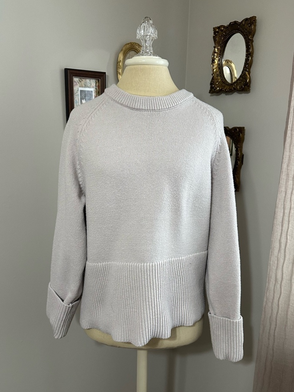 INDUSTRY Crewneck Rib-Hem Sweater in Light Gray
